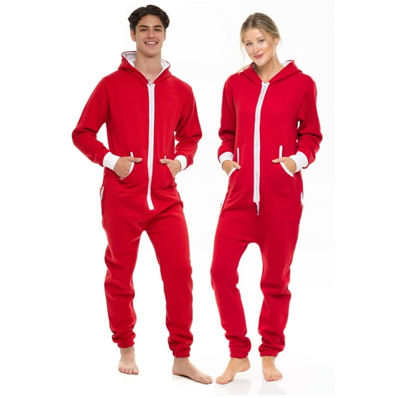 Notus Unisex Adult 0nesie One Piece Pajama Romper Hooded Zip Sleepwear Jumpsuit for Men and Women Red L