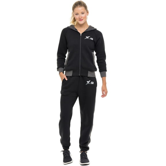 Notus Women Sweatsuits 2 Piece Set - Thick Fleece Lined Warm Long Sleeve Hoodies Sweatshirt Casual Sweatpants Tracksuit Lounge Set - Womens 2pcs Jogger Outfit Black L