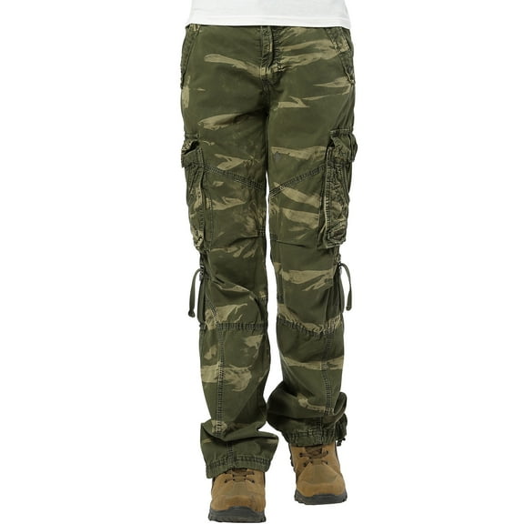 Notus Women's Cargo Pants with Pockets - Casual Military Tactical Hiking Combat Cotton Trousers for Work and Outdoor Activities Camo Green M