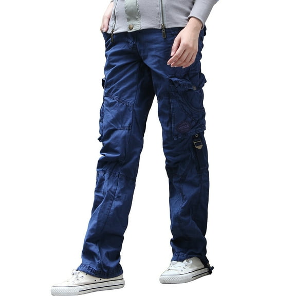 Notus Women's Cargo Pants with Pockets - Casual Military Tactical Hiking Combat Cotton Trousers for Work and Outdoor Activities Navy L
