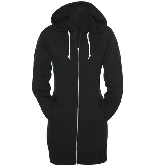 Notus Women’s Cozy Long Fleece Tunic Zip-Up Hoodie Sweatshirt with Pockets Casual Hoodie Jacket Black XXL