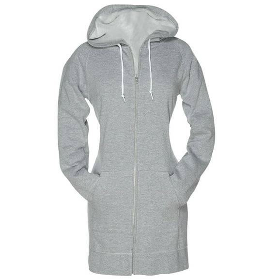Notus Women’s Cozy Long Fleece Tunic Zip-Up Hoodie Sweatshirt with Pockets Casual Hoodie Jacket Gray M
