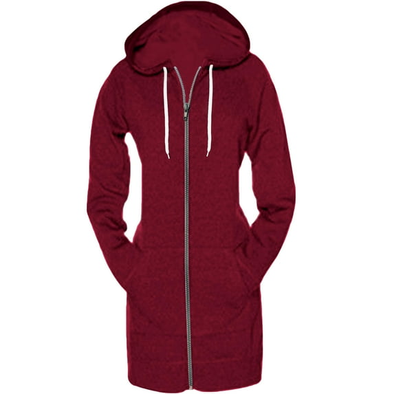 Notus Women’s Cozy Long Fleece Tunic Zip-Up Hoodie Sweatshirt with Pockets Casual Hoodie Jacket Wine L