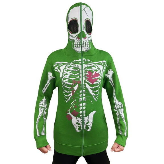 Notus Women’s Full Face Skeleton Skull Zip-Up Hoodie Sweatshirt Perfect for Halloween Costume Long Sleeve Sweatshirt Green L