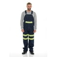 thumbnail image 1 of NotusWears Men's Hi-vis Bib Overall Denim Heavy-Duty Workwear With Reflective Stripes Multi-Pockets Jeans Dungaree Green Dark Blue W36-L30, 1 of 6