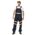 thumbnail image 1 of NotusWears Men's Hi-vis Bib Overall Denim Heavy-Duty Workwear With Reflective Stripes Multi-Pockets Jeans Dungaree Orange Dark Blue W40-L34, 1 of 6