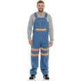 thumbnail image 1 of NotusWears Men's Hi-vis Bib Overall Denim Heavy-Duty Workwear With Reflective Stripes Multi-Pockets Jeans Dungaree Orange Light Blue W40-L34, 1 of 5