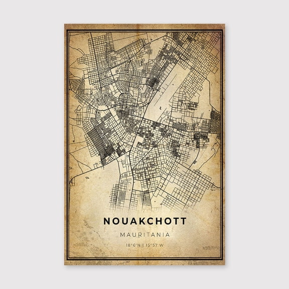 Nouakchott Map Print: Modern Vintage Mauritania Wall Artfor Living Room Bedroom Office Farmhouse Neutral Home Artwork Ready to Hang 8x12 inch