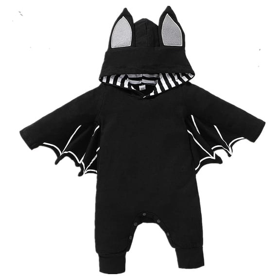 Noubeau My First Halloween Outfits Newborn Baby Boy Bat Cosplay Costume Infant Baby Hoodie Romper Jumpsuit Bodysuit (Black Bat B Stripes, 6-9 Months)