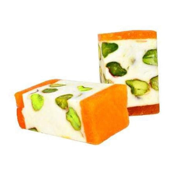 NY SPICE SHOP Nougat Apricot With Pistachios - 1 Pound - Apricot Pistachio Nougat Bar - Mediterranean Fruit Nougat - Apricot Nougat with Pistachio - Pistachio Apricot Delight