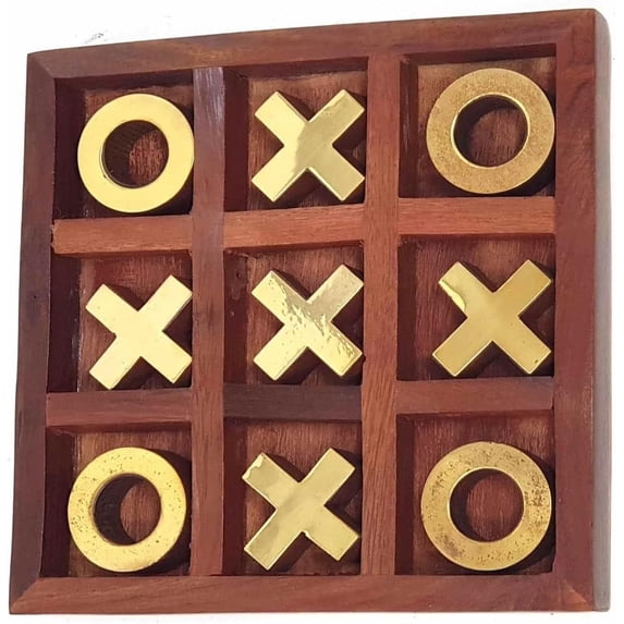 Indiancraftsbykanika Tic Tac Toe, Wooden Tic Tac Toe for Travelling/Home, Brown, 1 Count