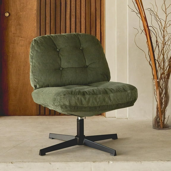 Nouhaus Balloon Criss Cross Chair, Cross Legged Swivel Vanity Chair with Wide Comfy Padded Seat, Armless No Wheels Fabric Modern Home Lounge Chairs for Living Room,Bedroom