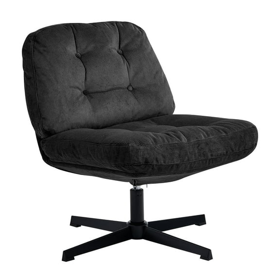 Nouhaus Balloon Criss Cross Chair, Cross Legged Swivel Vanity Chair with Wide Comfy Padded Seat, Armless No Wheels Fabric Modern Home Lounge Chairs for Living Room,Bedroom