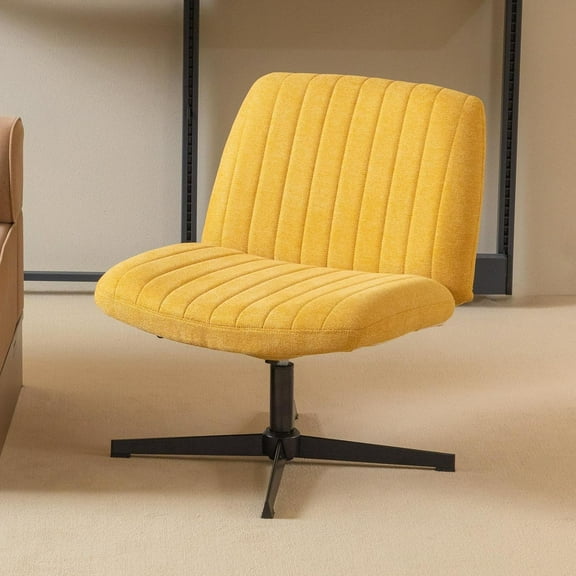 Nouhaus Criss Cross Chair,Armless Cross Legged Office Chair No Wheels, Hight Adjustable Wide Seat Swivel Vanity Home Computer Task Desk Chair (Yellow)