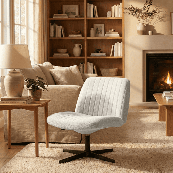 Nouhaus Criss Cross Line Chair, Cross Legged Vanity Chair No Wheels, Height Adjustable Wide Seat Computer Task Chair Home Office Chairs