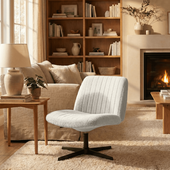 Nouhaus Criss Cross Line Chair, Cross Legged Vanity Chair No Wheels, Height Adjustable Wide Seat Computer Task Chair Home Office Chairs