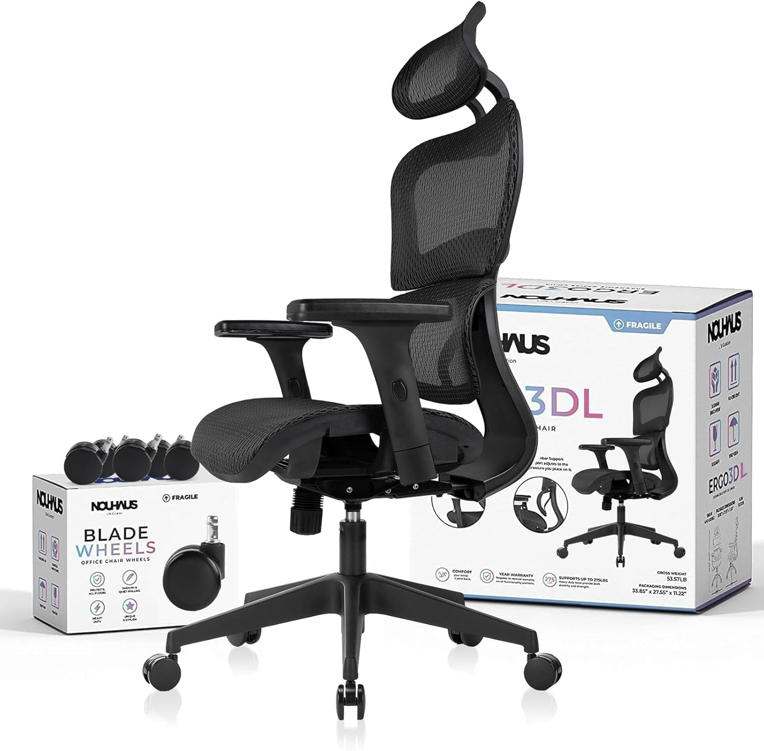 Black Ergonomic High-Back Mesh Swivel Office Chair with Adjustable Arms
