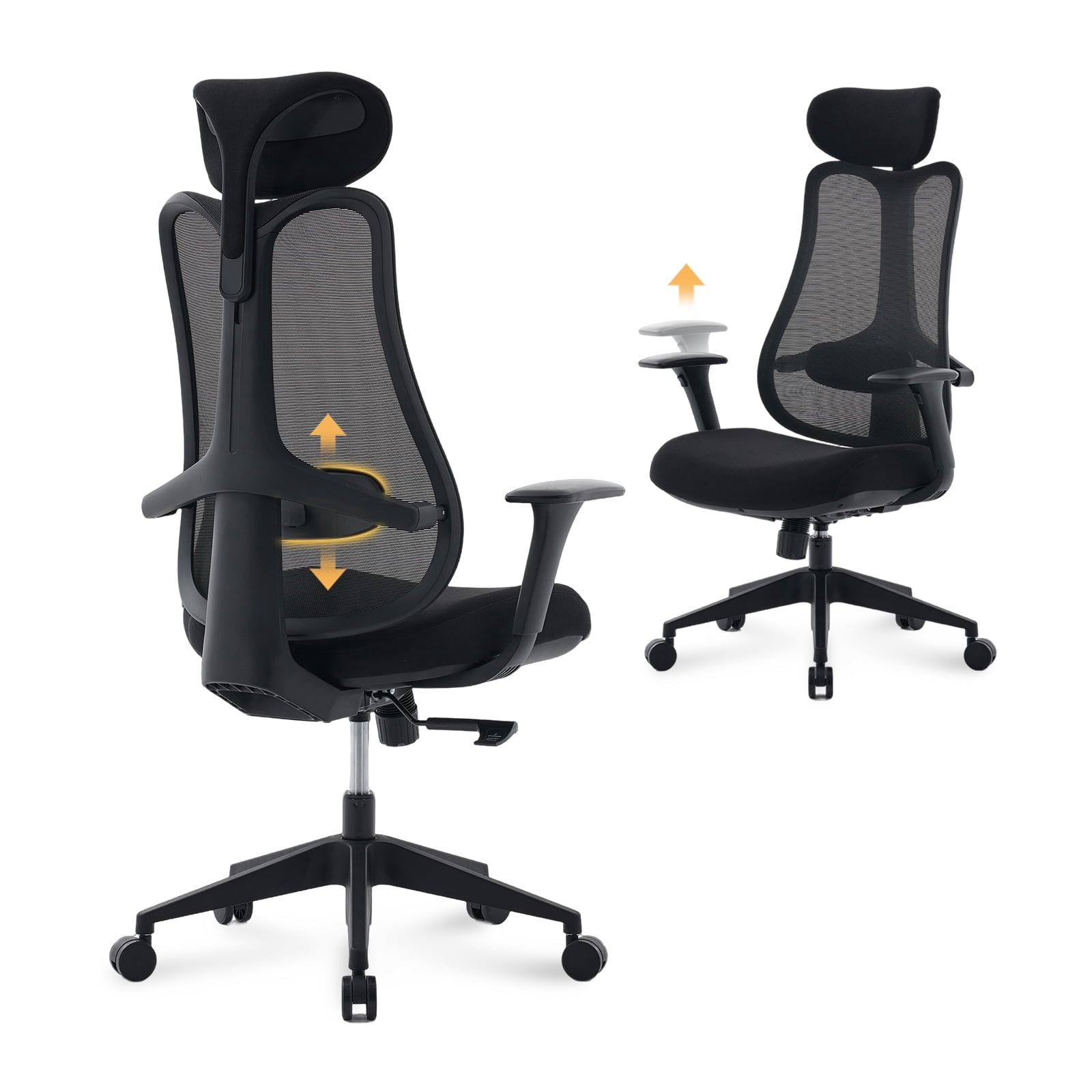 Nouhaus Fluido Ergonomic Office Chair - Adjustable Back Height & Dynamic Lumbar Support, High Back Mesh Executive Desk Chair, Black