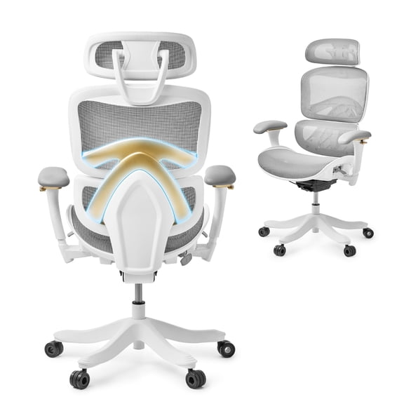 Nouhaus Kyrix Ergonomic Office Chair, Big and Tall Desk Chair with Lumbar Support & Adjustable Seat Depth, High Back Computer Chair, Swivel Mesh Chairs with Wheels for Home Office, Gray