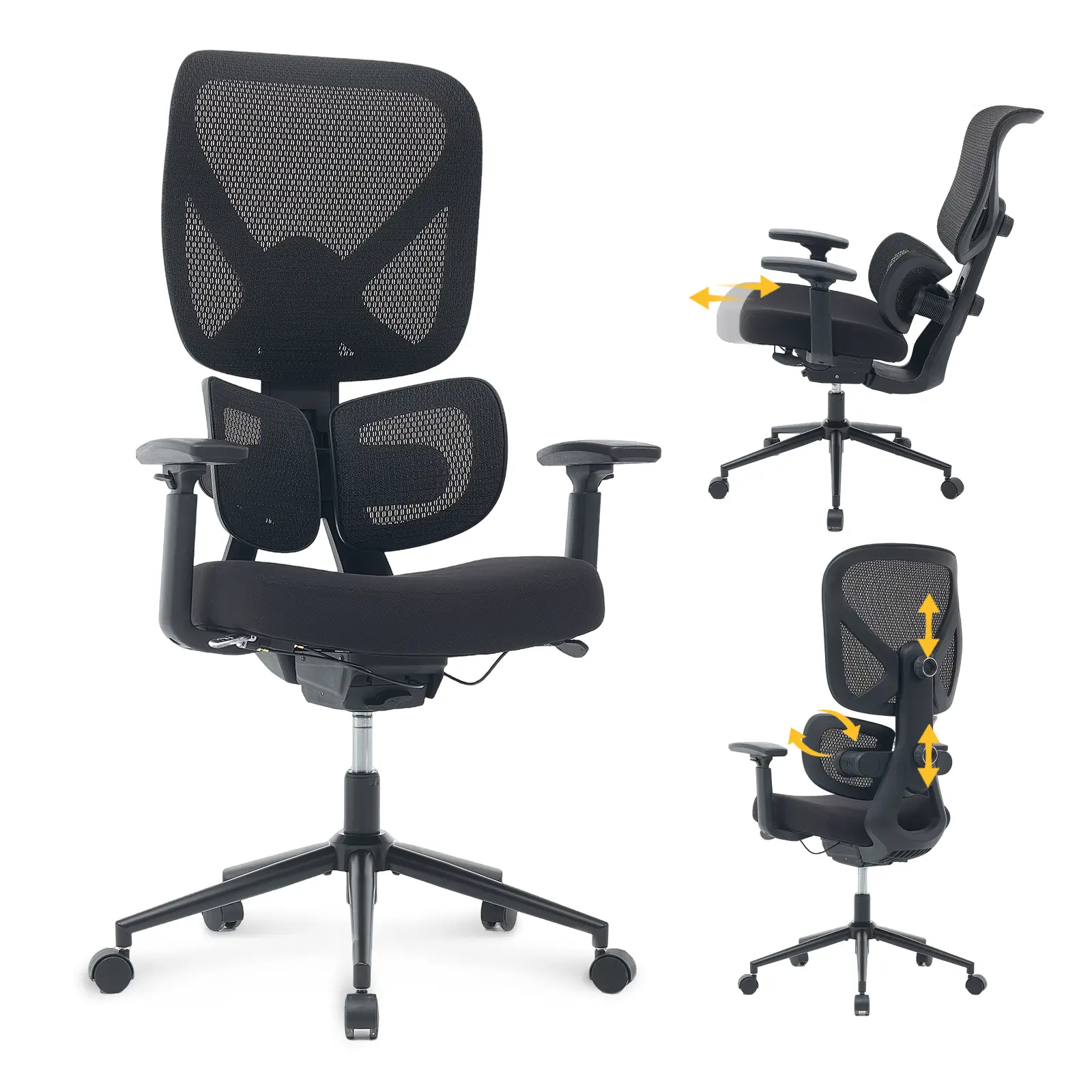 Nouhaus Ergo Morph Black Mesh Ergonomic High Back Office Chair with 2-Zone Lumbar Support for Home Office & Gaming