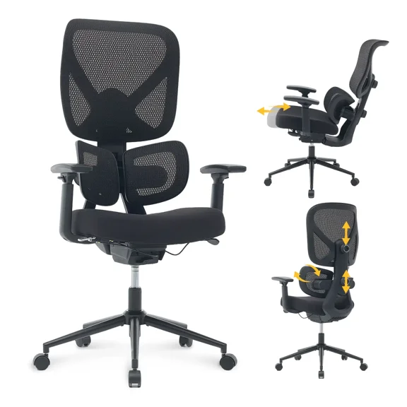 Nouhaus Morph Ergonomic Office Chair, Home Desk Chair with High Back, 2-Zone Dynamic Lumbar Support, Executive Task Chair with 3D Armrests, Rolling Swivel Computer Chair for Home Office Study Room