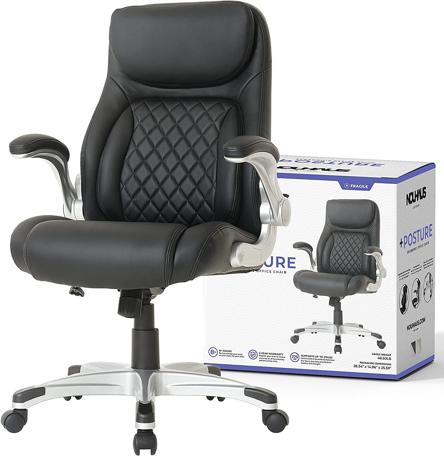 Flat Black Faux Leather Ergonomic Executive Office Chair