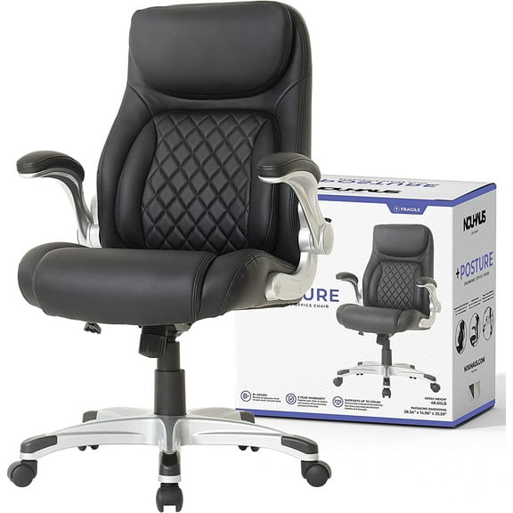 Nouhaus Posture Ergonomic PU Leather Office Chair. Click5 Lumbar Support with FlipAdjust Armrests. Modern Executive Chair and Computer Desk Chair