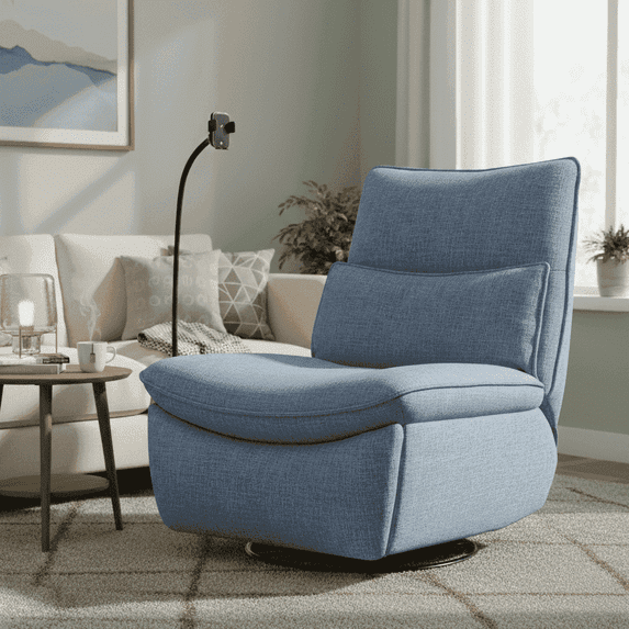 NOUHAUS Snooze Modern Recliner Electric Power Swivel Rocker with Footrest Wireless Charger Living Room & Bedroom Sky Blue