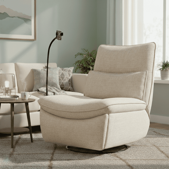 NOUHAUS Snooze Modern Recliner Electric Power Swivel Rocker with Footrest Wireless Charger Living Room & Bedroom Elder White