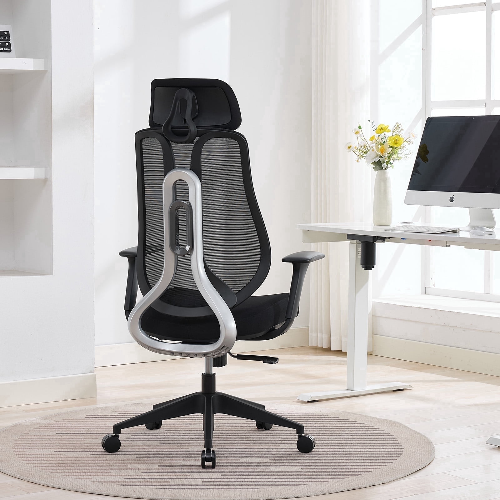 Nouhaus Strato Black High Back Ergonomic Mesh Office Chair with 10-Level Height Adjustment & 3D Armrests for Home Office & Study Room