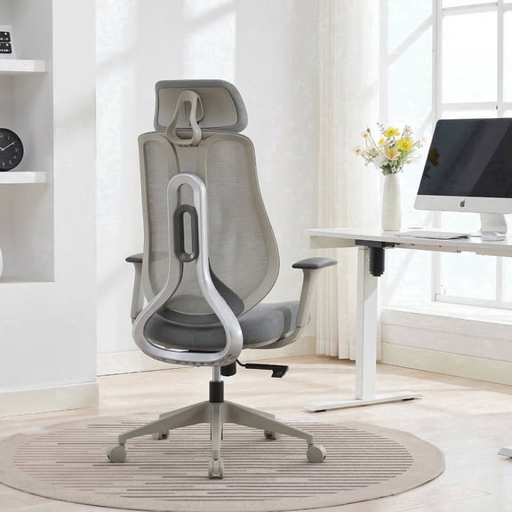 Nouhaus Strato, Gray Mesh, Ergonomic High Back Office Chair with 10-Level Height Adjustment & 3D Armrests for Home Office & Study