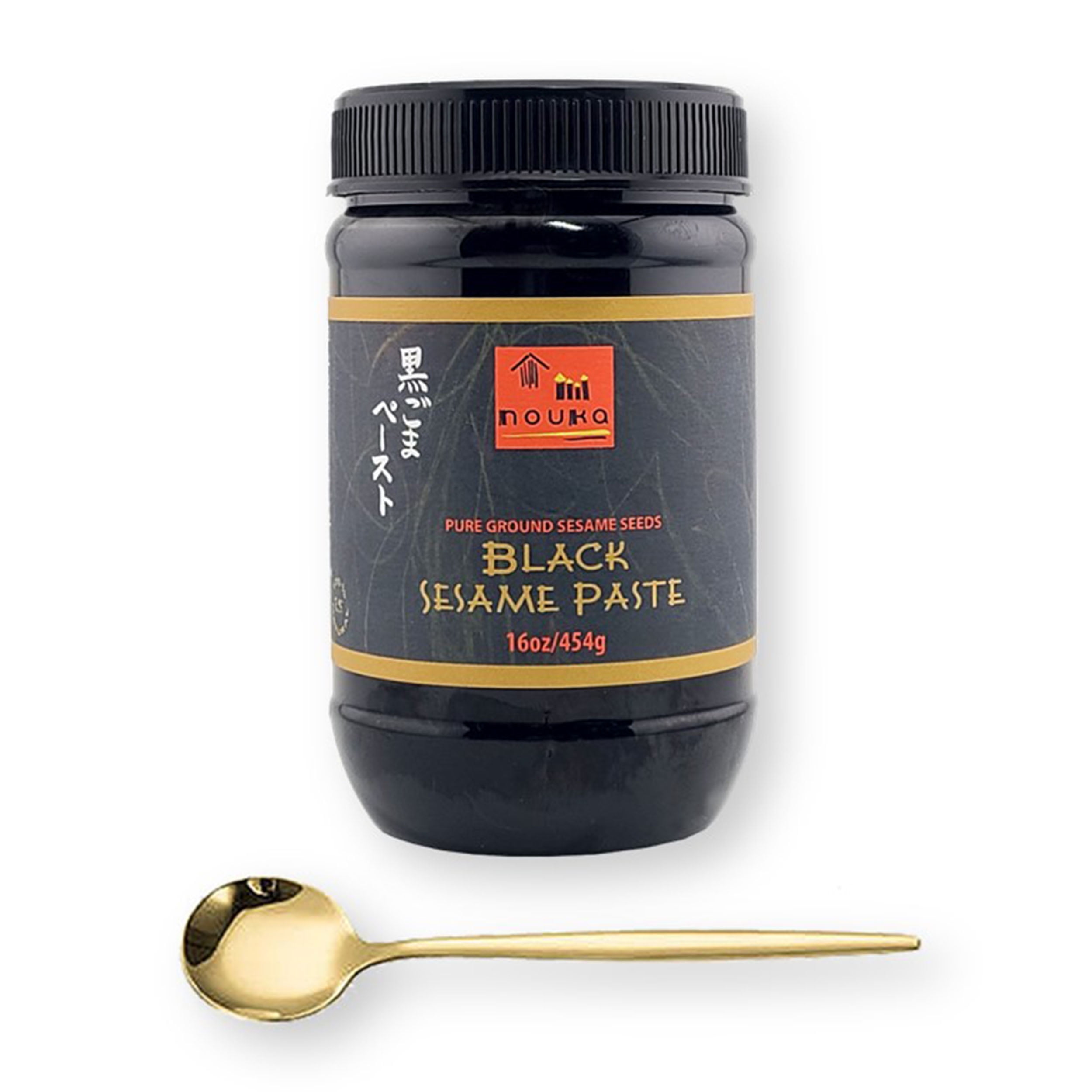 Nouka Black Sesame Paste 16 Oz. (473 ml) with Gold Stainless Steel