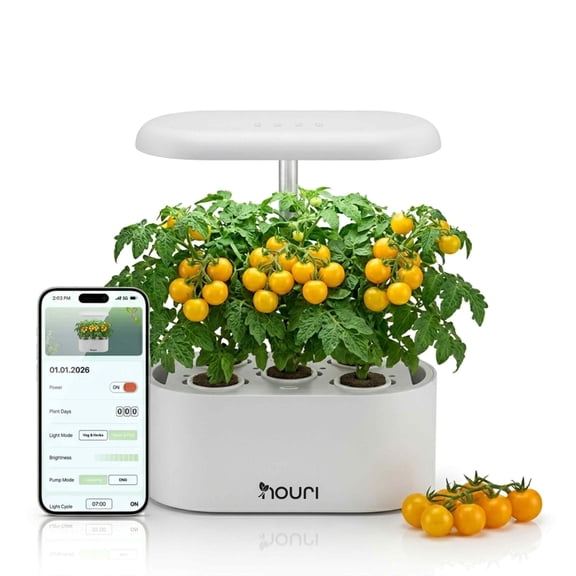 Nouri Hydroponics Growing System, 5 pod APP Smart Indoor Herb Garden Kit with LED Grow Lights, Hydroponic Herb Garden with Basil Seeds Included