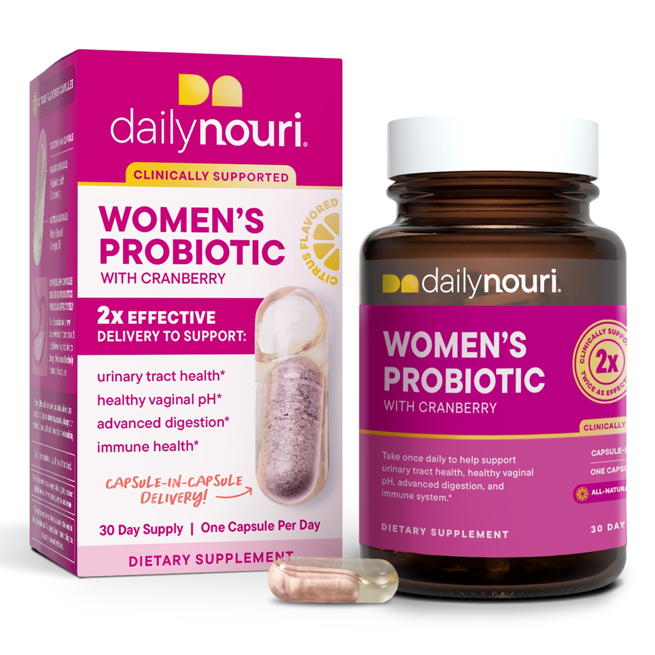 Daily Nouri Women’s Probiotic | Vaginal Health + Urinary Tract Support | Vaginal pH & Microbiome Balance | 5 Clinically Studied Strains + Cranberry & Omega | 30-Day Supply
