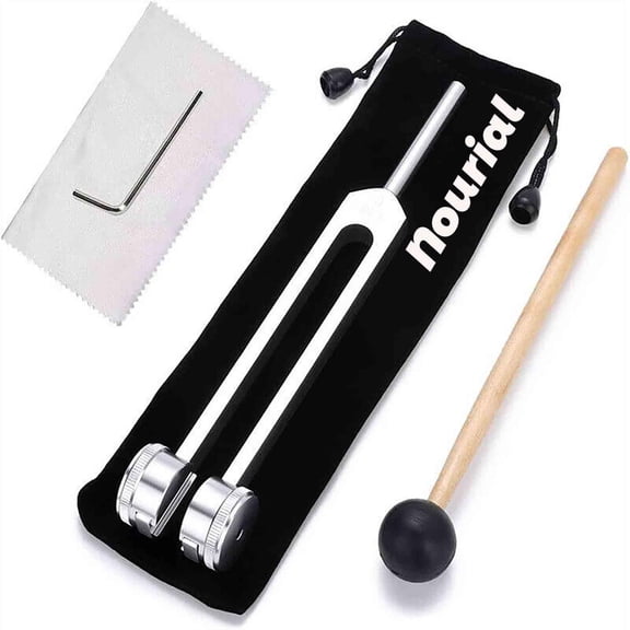 Nourial 128 hz Healing Instrument, Nourial Tuning Fork, Metal Sound Vibration Tool for Relaxation, Body Awareness & Daily Use, Includes Mallet, Storage Pouch (3)