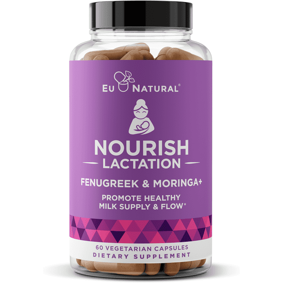Nourish Lactation Supplement - Postpartum Support for Healthy Milk Flow & Production - Fenugreek Capsules for Women with Goat's Rue, Milk Thistle, Fennel Seed & Organic Moringa, 60 Soft Capsules