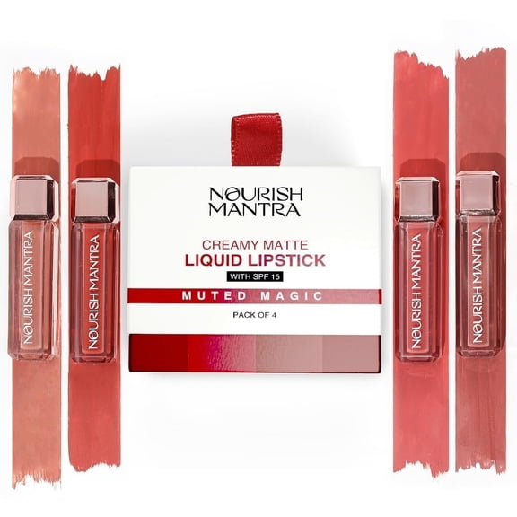 Nourish Mantra Matte Liquid Lipstick with SPF| Mini Lipstick | Water Proof |Smudge Proof | Transfer Proof | Long Lasting For All Skin Tones Set of - 4 (1.2ml Each)