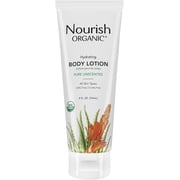 Nourish Organic Body Lotion, Unscented   Hydrating Body Lotion for Dry Skin with Certified Organic Aloe Vera, Shea Butter, Coconut Oil & Cocoa Butter + Washable Cotton Round 2 Piece Set