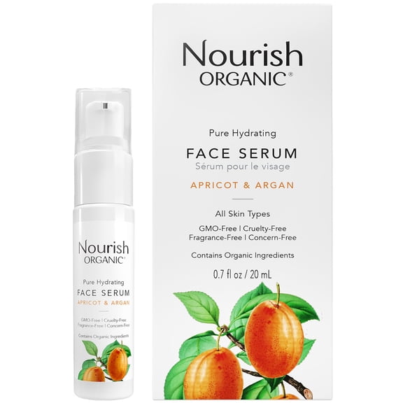Nourish Organic Face Serum, Apricot and Argan Pure Hydrating Facial Serum with Vitamin C and Vitamin A + Washable Cotton Round
