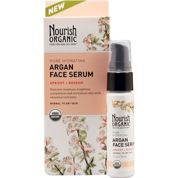 Nourish Organic Face Serum - Pure Hydrating Argan Apricot and Rosehip - .7 oz
