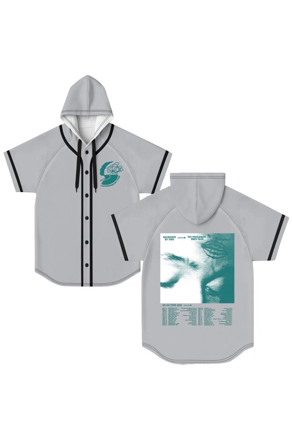 Nourished by Time Tour 2025 Hooded Baseball Jersey Unisex Button-up Shirt Casual Short Sleeve