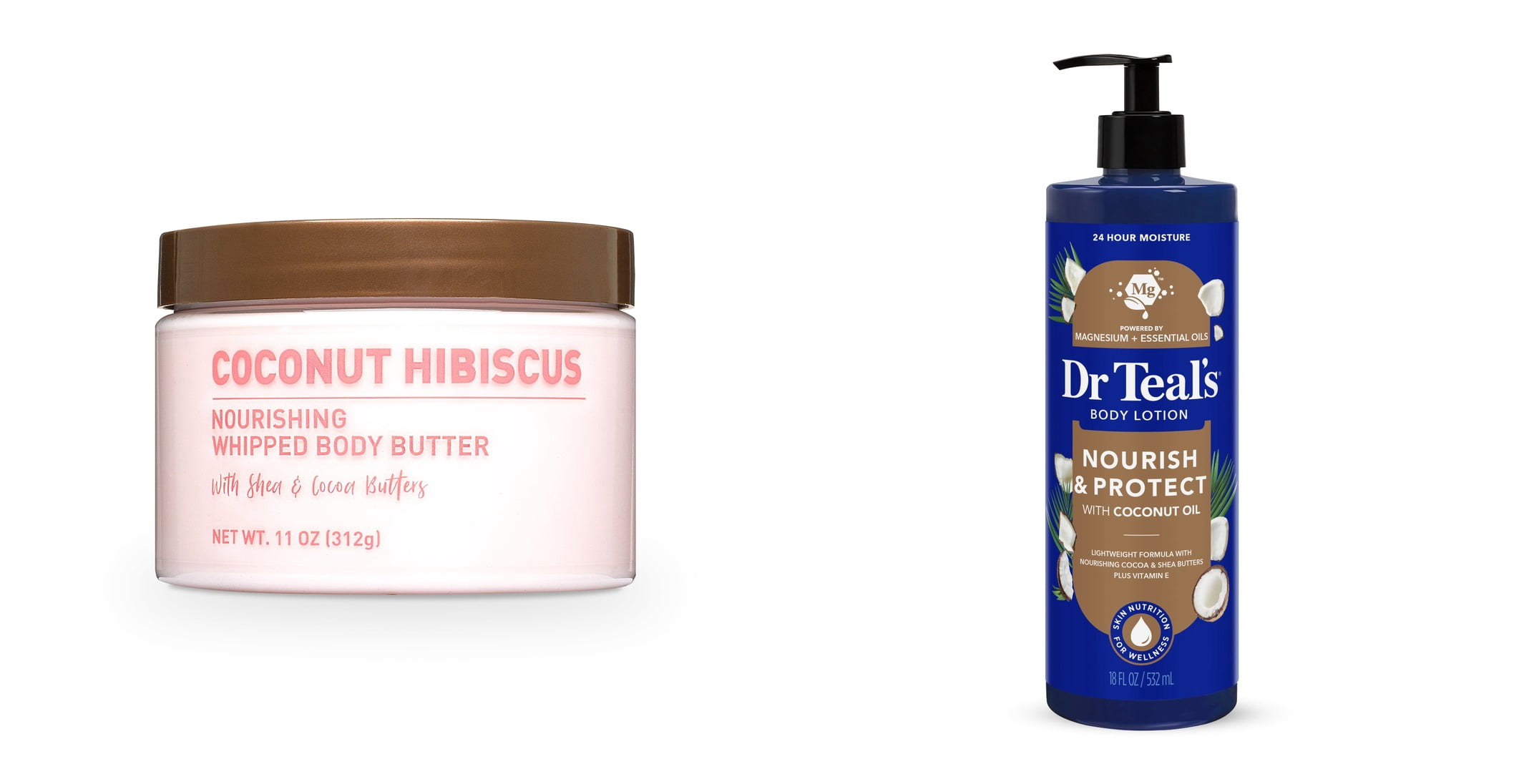 Nourishing Body Butter, Coconut Hibiscus & Dr Teal’s Nourish & Protect Body Lotion with Coconut Oil, 24 Hour Moisture Bundle