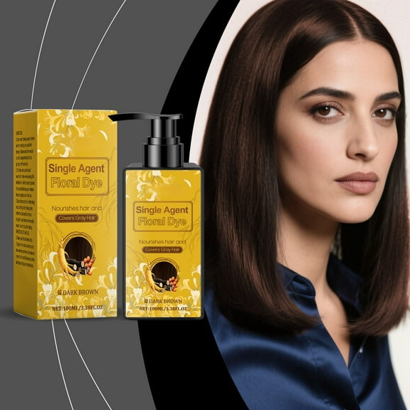 Nourishing Plant-Based Hair Color, 100ML Single Agent Floral Dye, Hair Dye Shampoo for Women & Men, Long-Lasting & Natural Hair Color Shampoo for Gray Coverage (Dark Brown)
