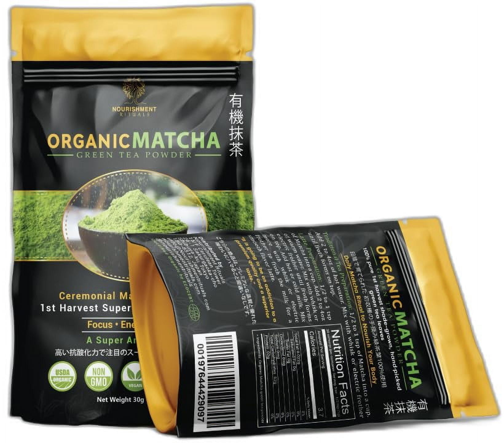 Nourishment Rituals Organic Matcha Green Tea Powder |1st Harvest Super Premium 6A Grade Focus Energy Mood | Net Weight 30g (2-Pack)