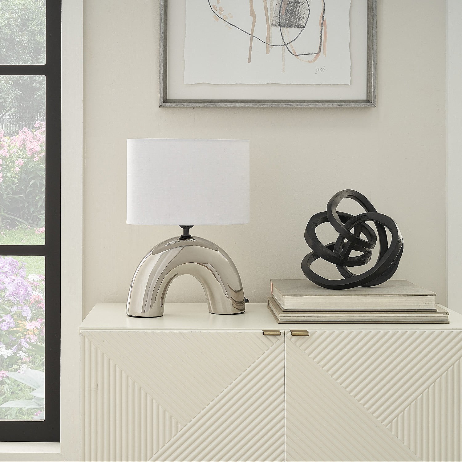 15" White Shade Chrome Arch Table Lamp for Kids