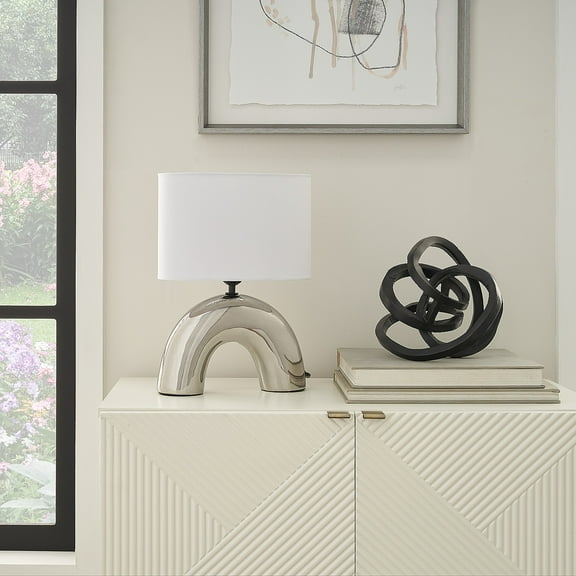 Nourison 15" Silver Chrome Metal Arch Table Lamp
