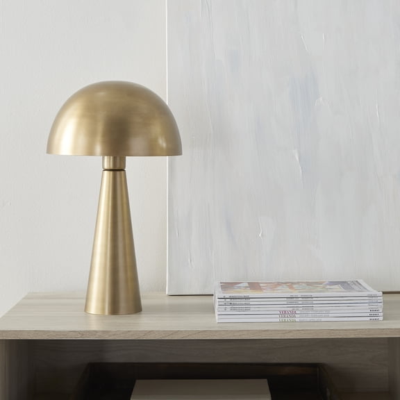 Open Box Nourison 16" Gold Mushroom Accent Table Lamp, Modern, Mid-Century, Retro, Transitional for Bedroom, Living Room, Dining Room, Office, Dorm, Coffee Table