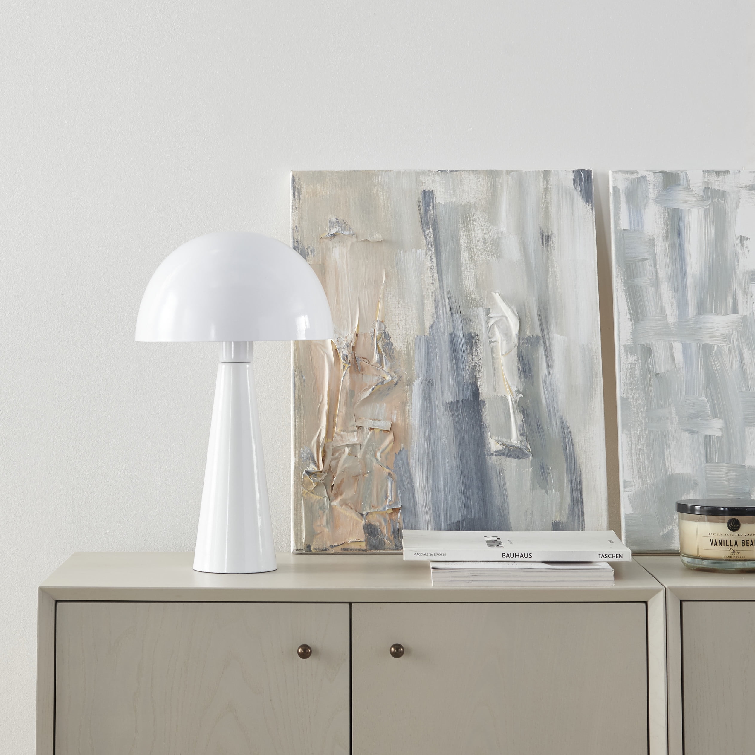 White Iron Mid-Century Modern Mushroom Table Lamp