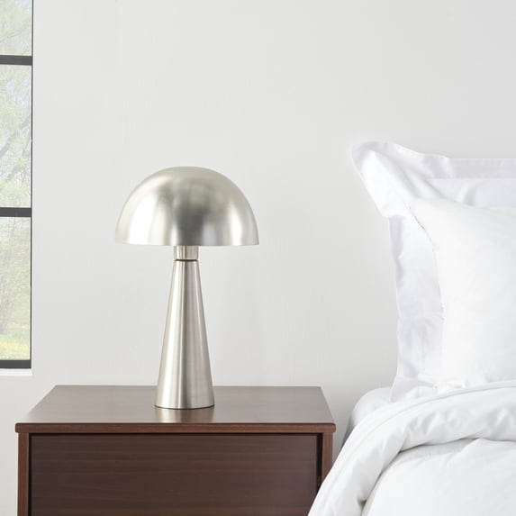 Nourison 16" Silver Mushroom Accent Table Lamp Set of 2, Modern, Mid-Century, Retro, Transitional for Bedroom, Living Room, Dining Room, Office, Dorm Room, Coffee Table, Metal