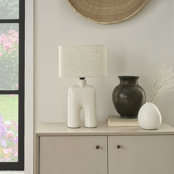 Nourison 17" Off-White Speckled Modern Ceramic Table Lamp